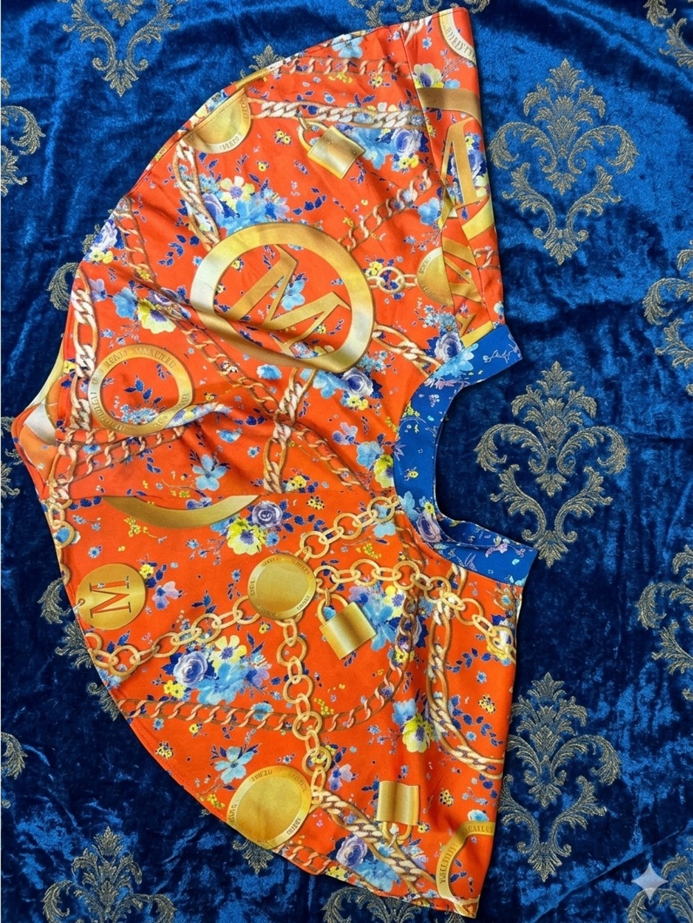 Marciano for GUESS Blue Floral Slip Dress with Yellow & Orange Accents